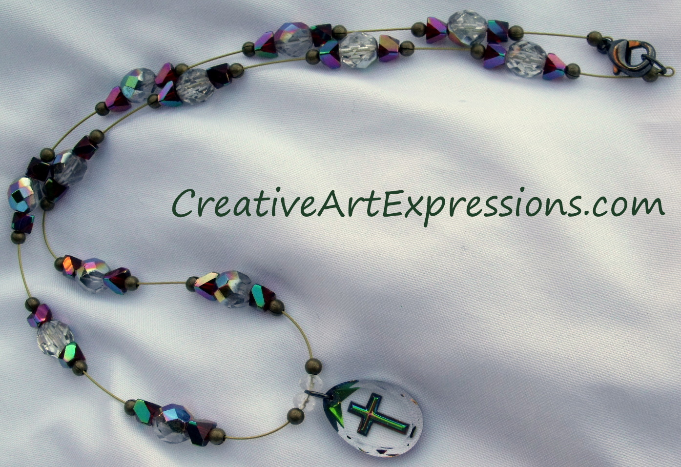 Creative Art Expressions Handmade Crystal Cross Necklace Jewelry Design